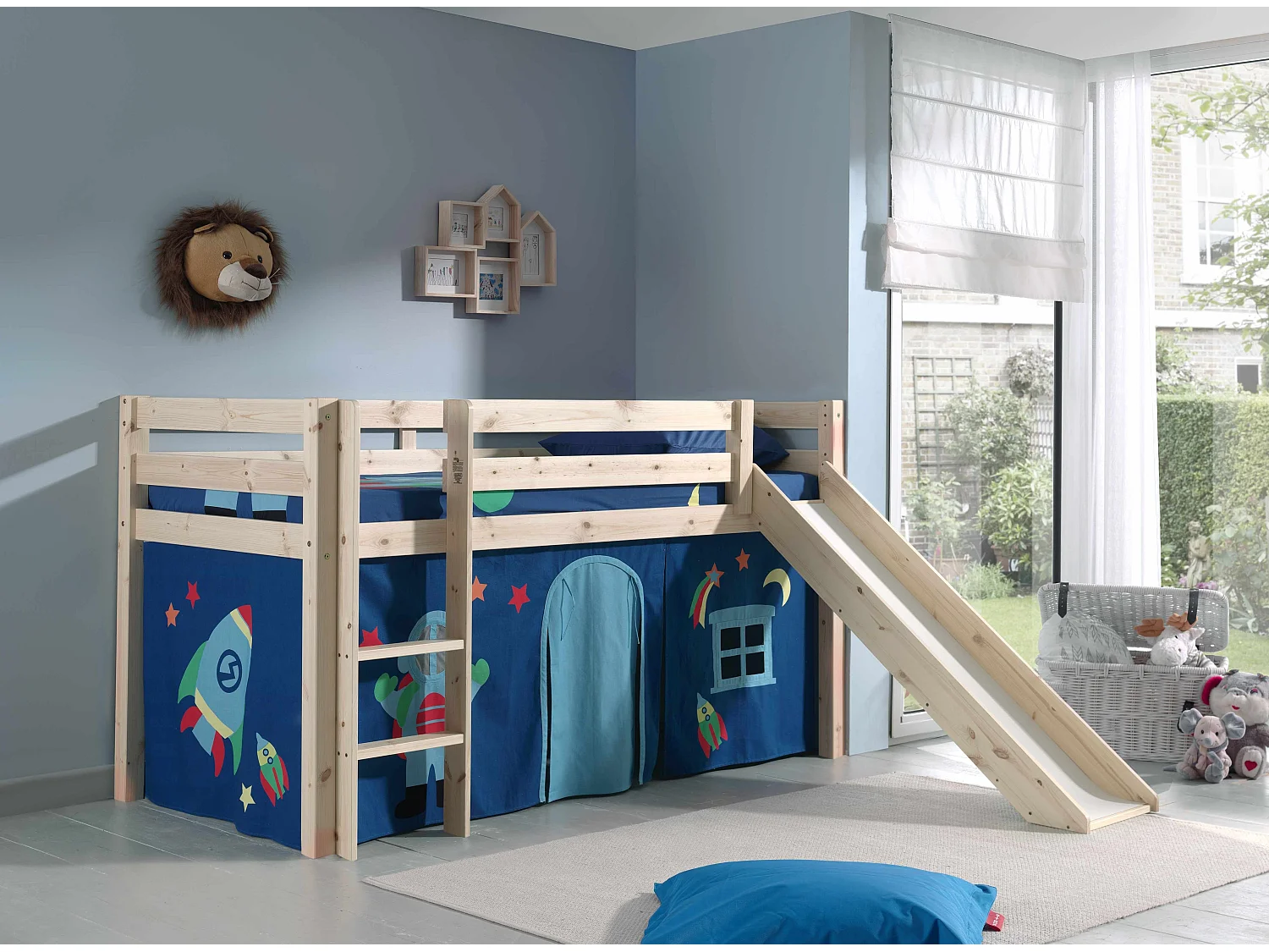 Lit Enfant Avec Toboggan "Pino Astronaute II" 90x200cm Naturel