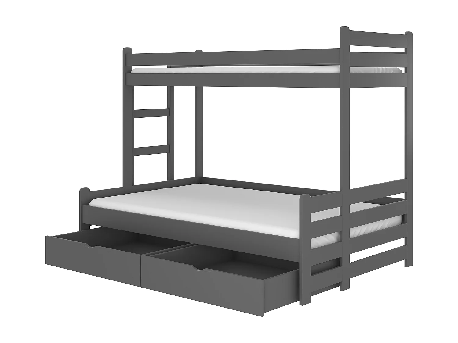 Grafietgrijs stapelbed 2 bedden 90x200 en 120x200 cm met opbergruimte Adova