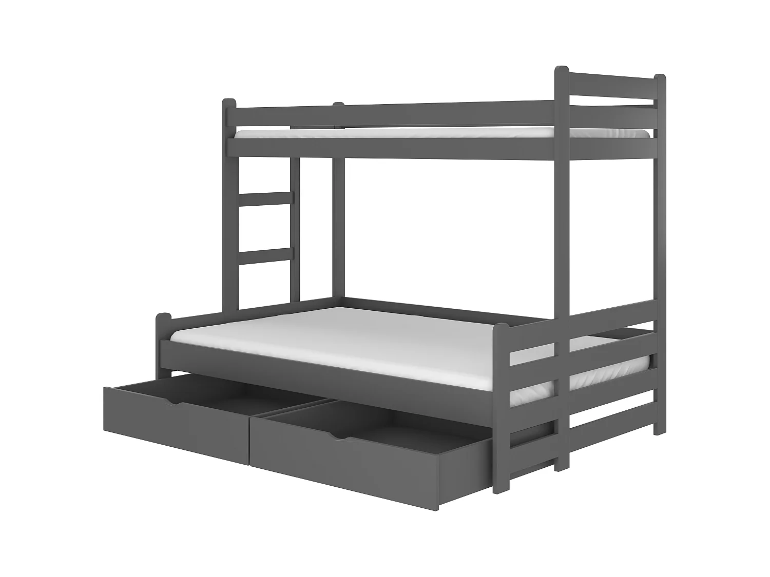 Lit superposé gris graphite 2 couchages 90x200 et 120x200 avec rangement Adova
