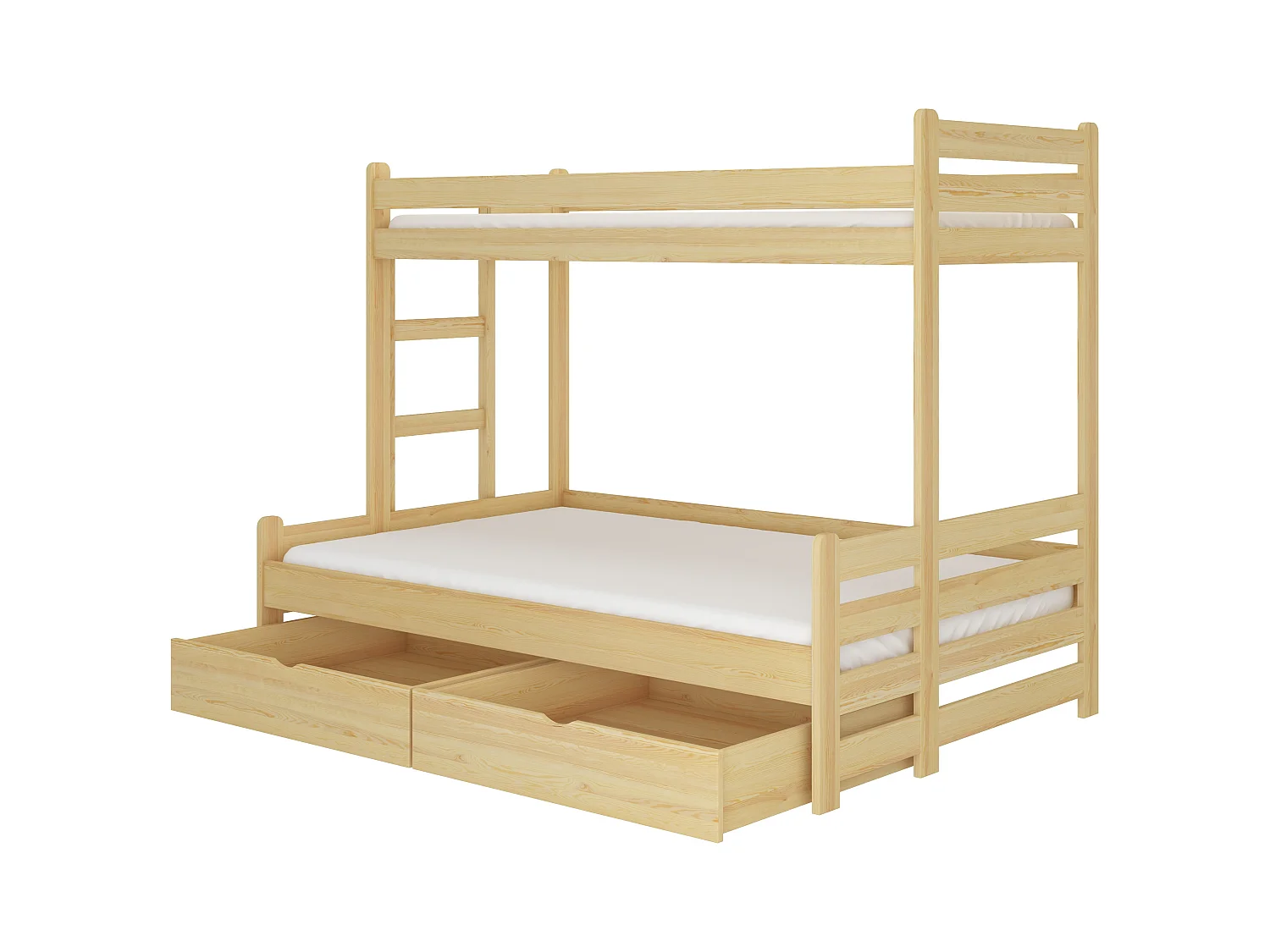 Lit superposé bois pin naturel 2 couchages 90x200 et 120x200 avec rangement Adova