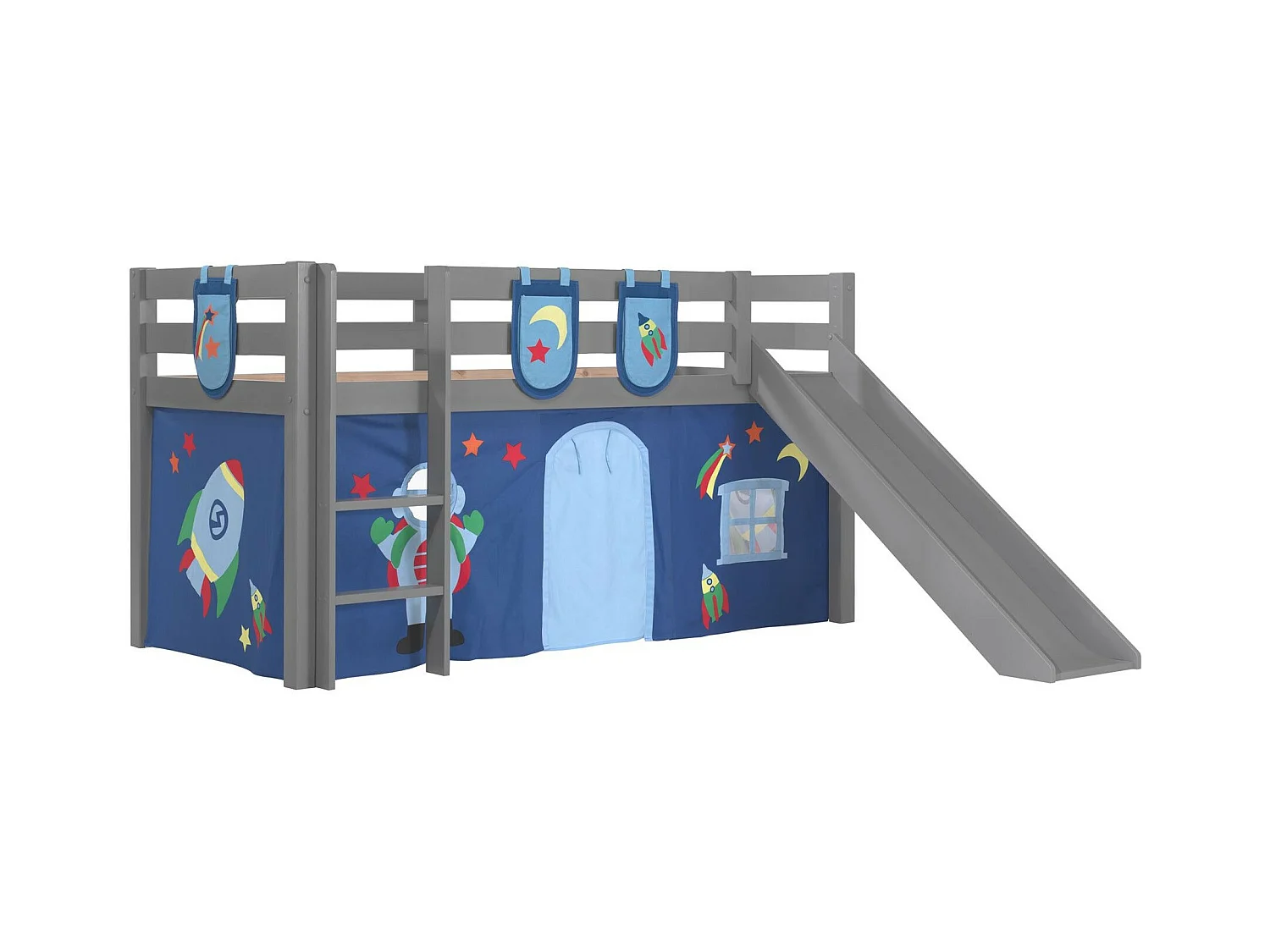 Pack - Lit Enfant Toboggan, Tente & 3 Pochettes "Pino Astronaute II" Gris
