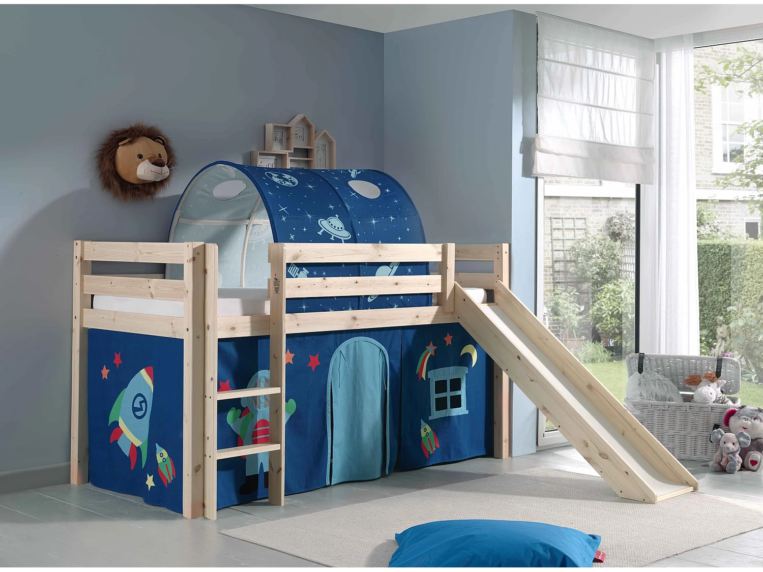 Pack - Lit Enfant, Toboggan, Tente & Tunnel "Pino Astronaute II" Naturel