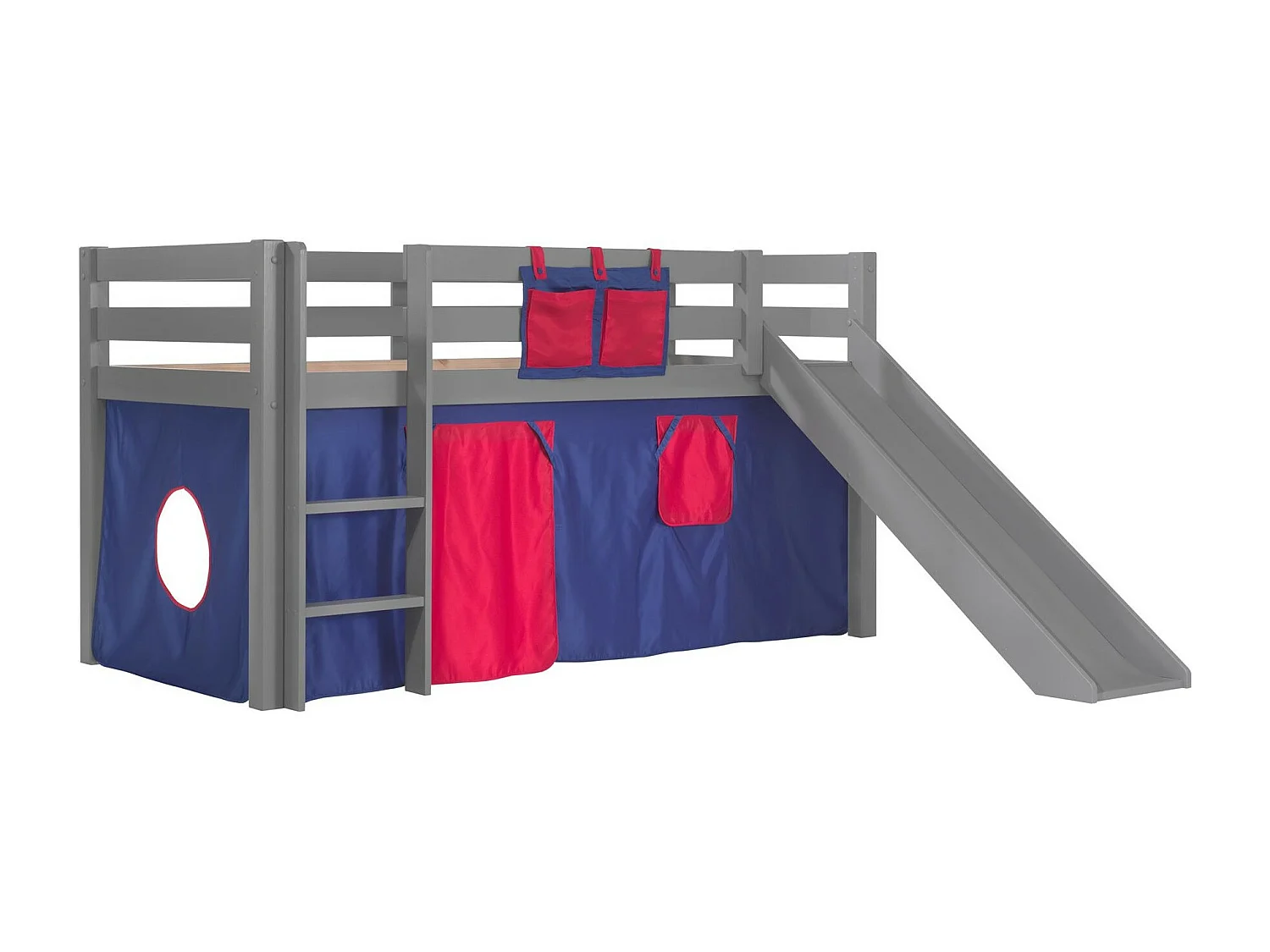 Cama Slide 90x200 cm con tienda dominó de pino macizo gris Pino