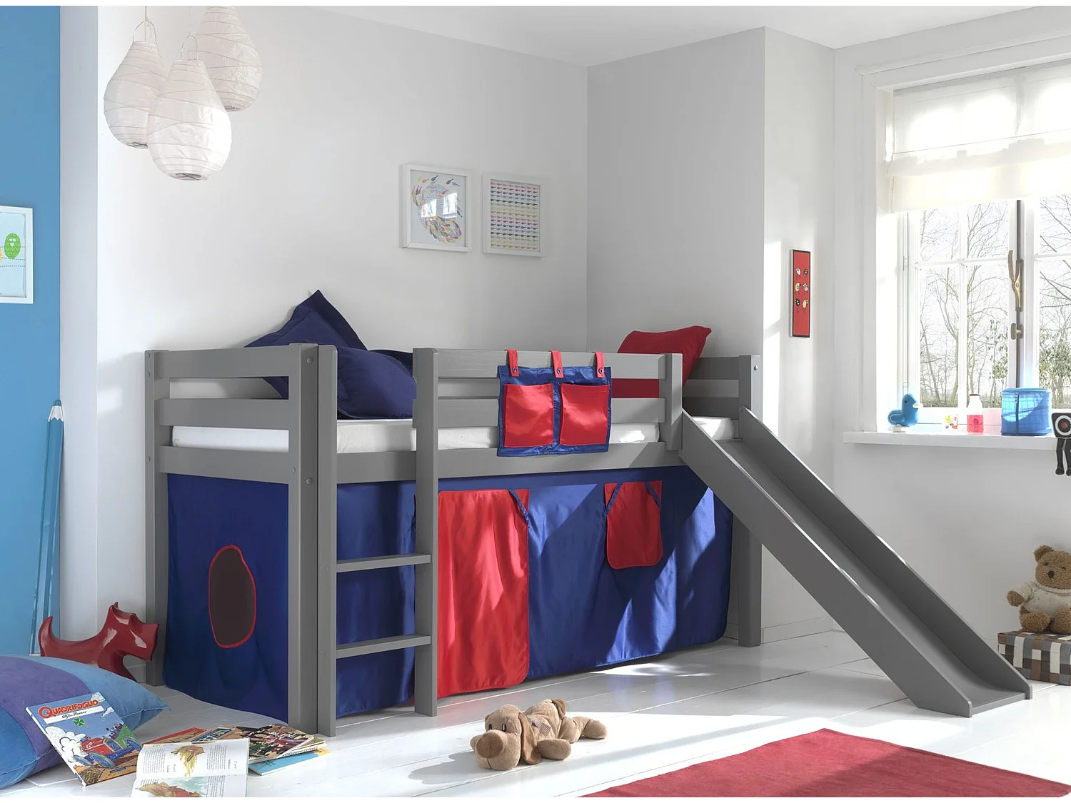 Pack - Lit Enfant Toboggan & Tente "Pino Rouge" Gris