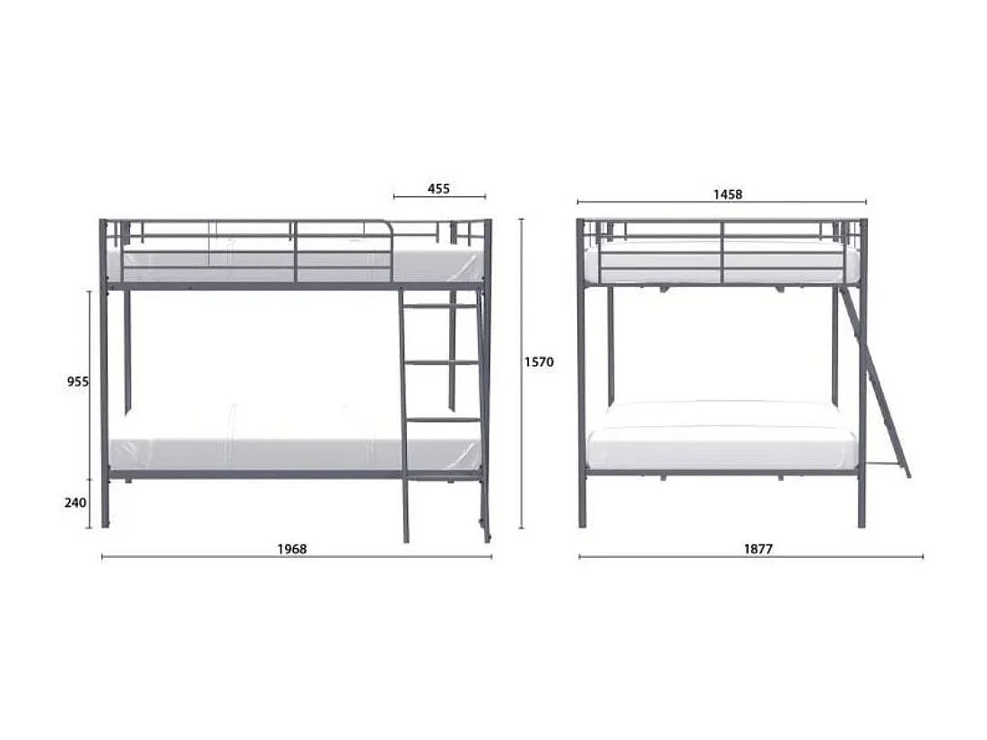 Lit superposé métal 140x190 Big Boss-Couleur Gris foncé