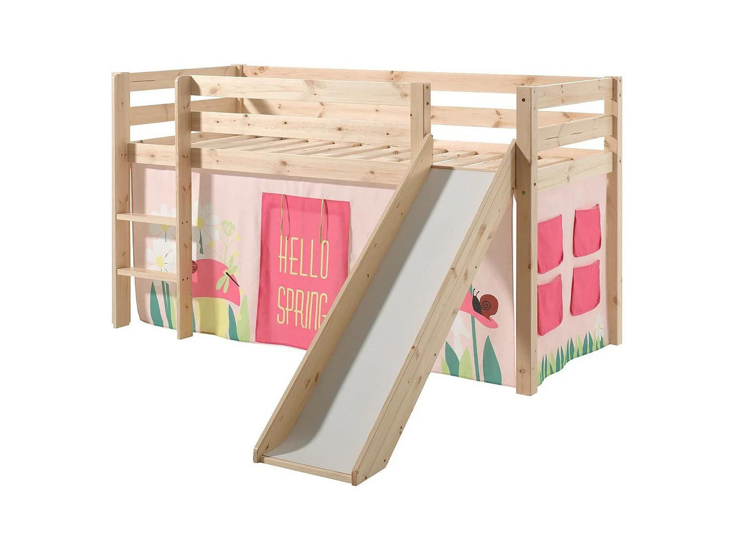 Lit Enfant Avec Toboggan "Pino Spring" 90x200cm Naturel
