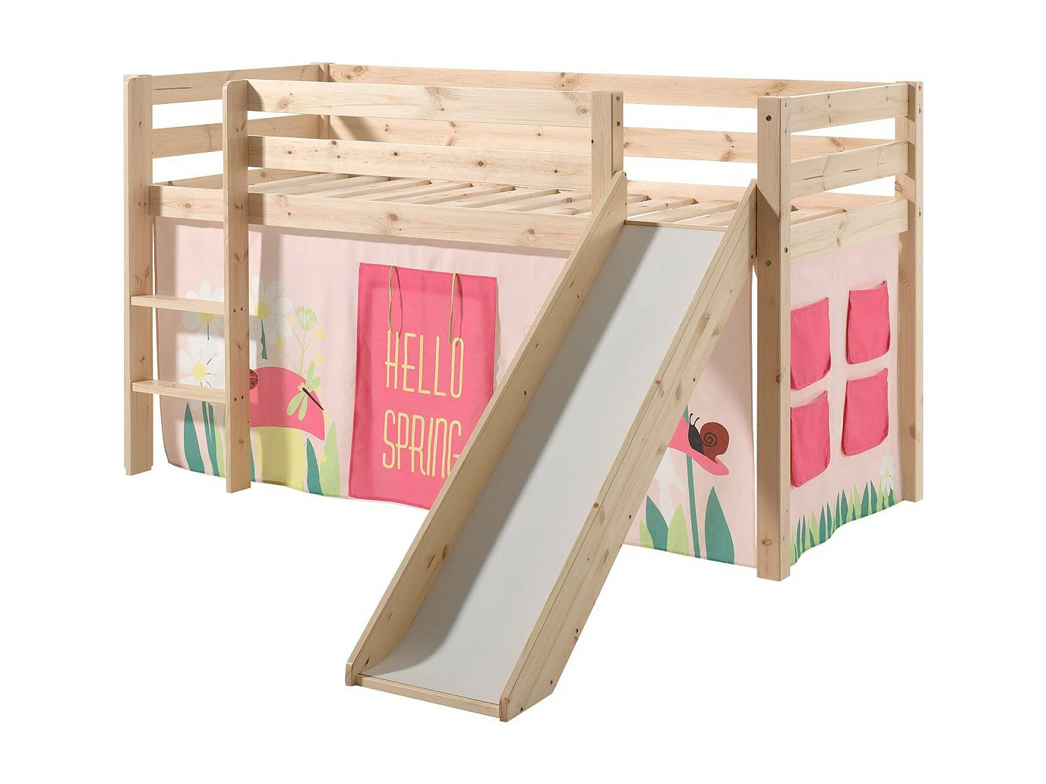 Lit Enfant Avec Toboggan "Pino Spring" 90x200cm Naturel