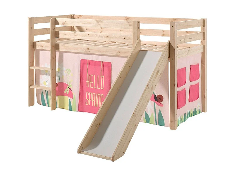 Lit Enfant Avec Toboggan "Pino Spring" 90x200cm Naturel