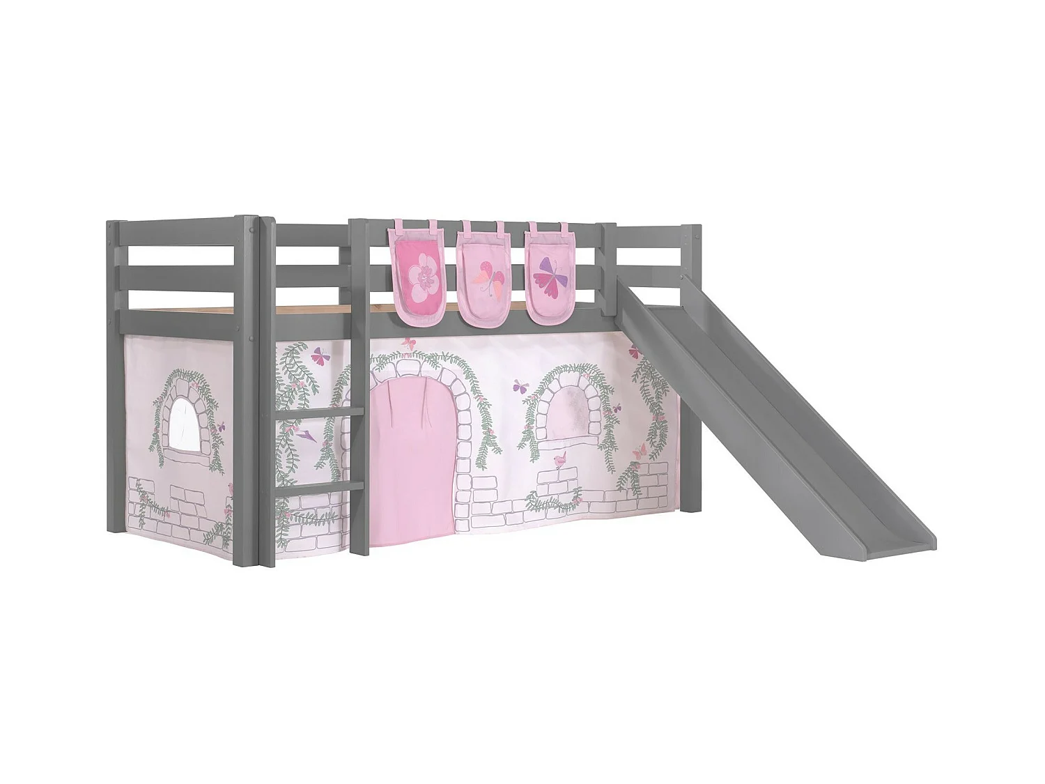Pack - Lit Enfant Toboggan, Tente & 3 Pochettes "Pino Birdy" Gris