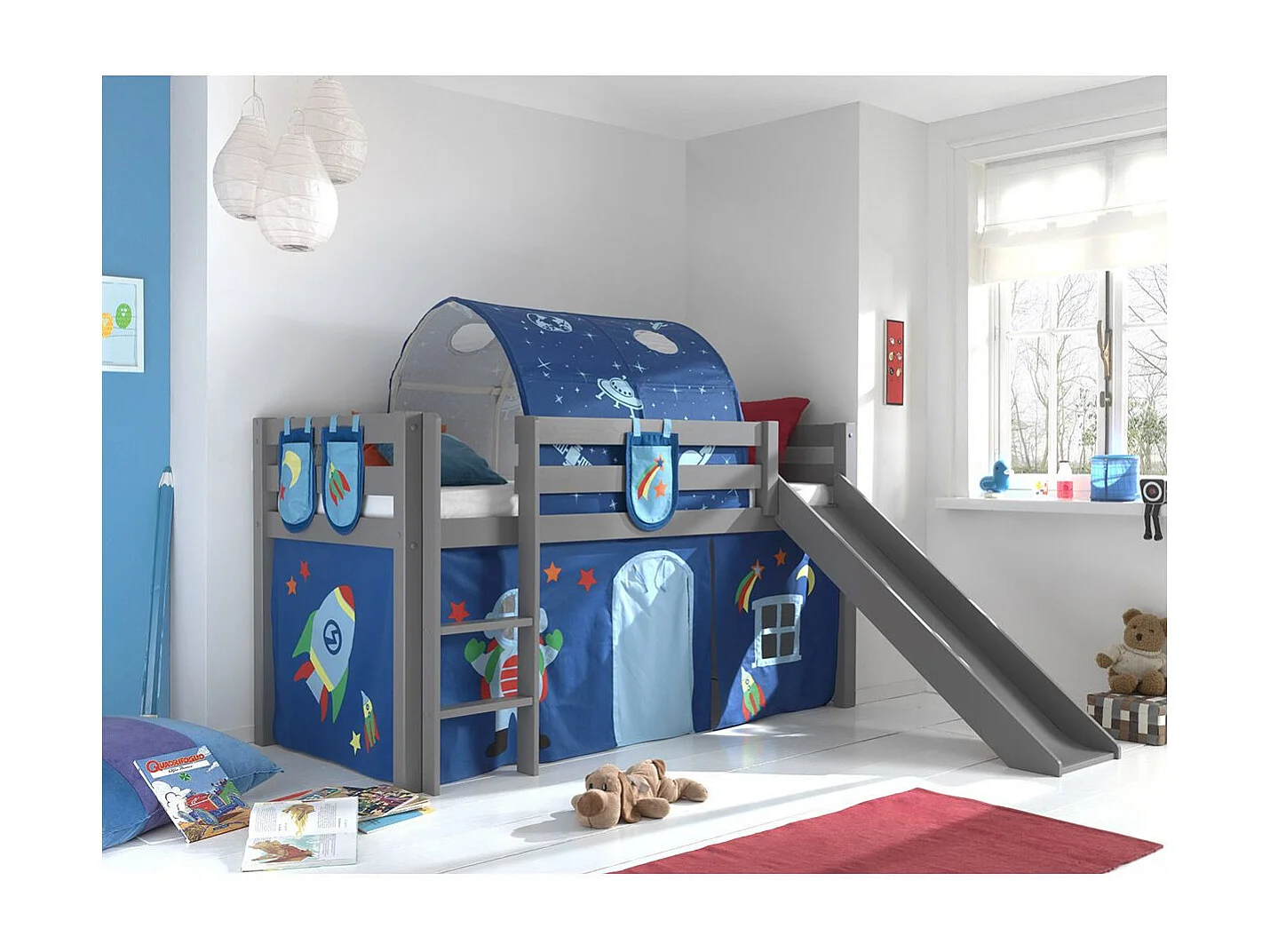 Pack - Lit Enfant, Tente, 3 Pochettes & Tunnel "Pino Astronaute II" Gris