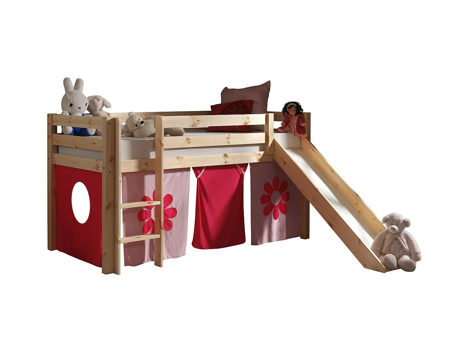 Lit Enfant Avec Toboggan "Pino Flower" 90x200cm Naturel