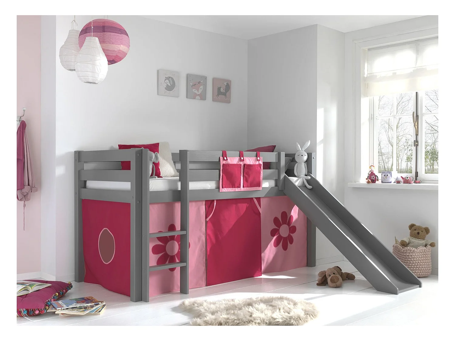 Pack - Lit Enfant Toboggan & Tente "Pino Flower" Gris
