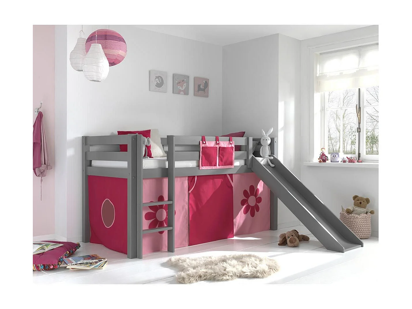 Pack - Lit Enfant Toboggan & Tente "Pino Flower" Gris