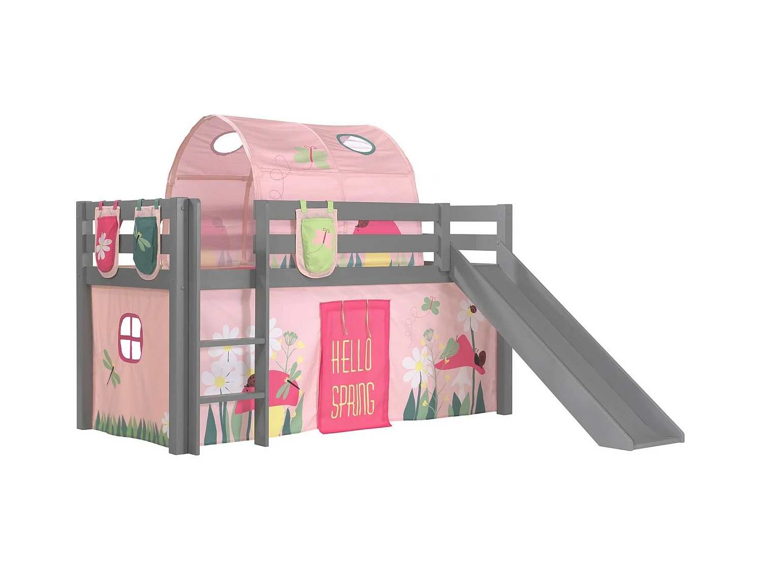 Pack - Lit Enfant, Tente, 3 Pochettes & Tunnel "Pino Spring" Gris