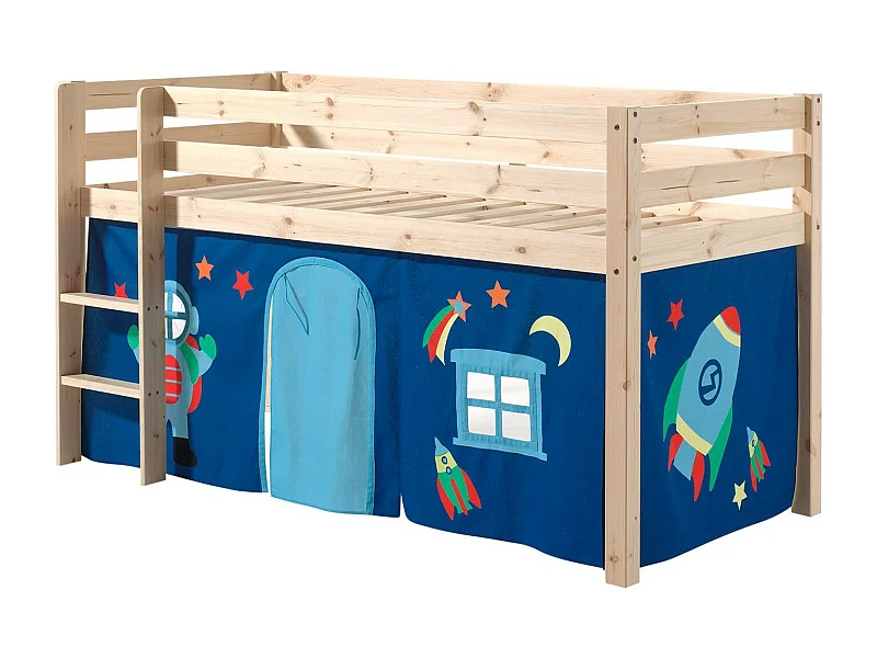 Hoogslaper 90x200 cm met lichte massief grenen astratent Pino