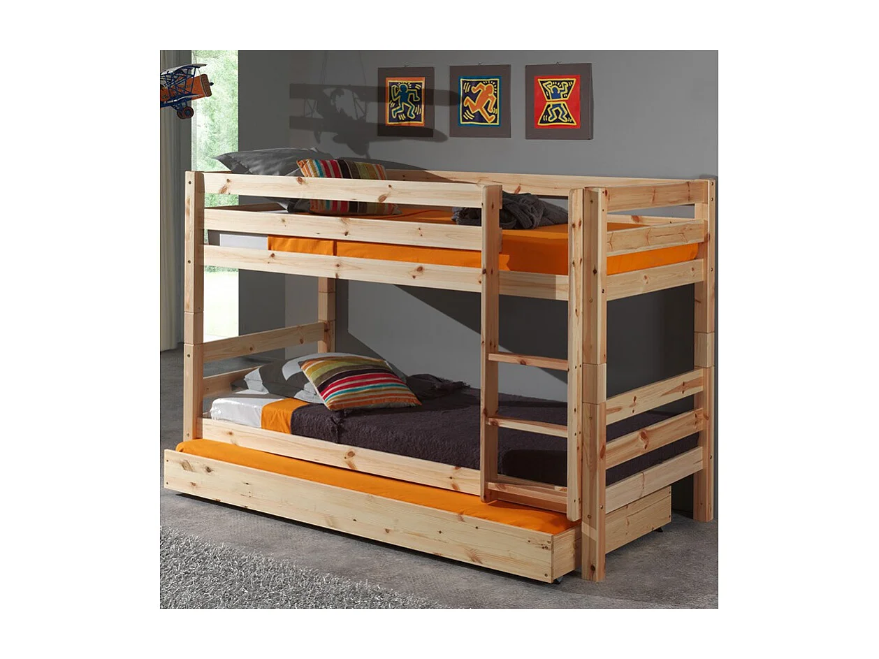 Lit Enfant Superposé & Tiroir de Lit "Pino" 90x190cm Naturel