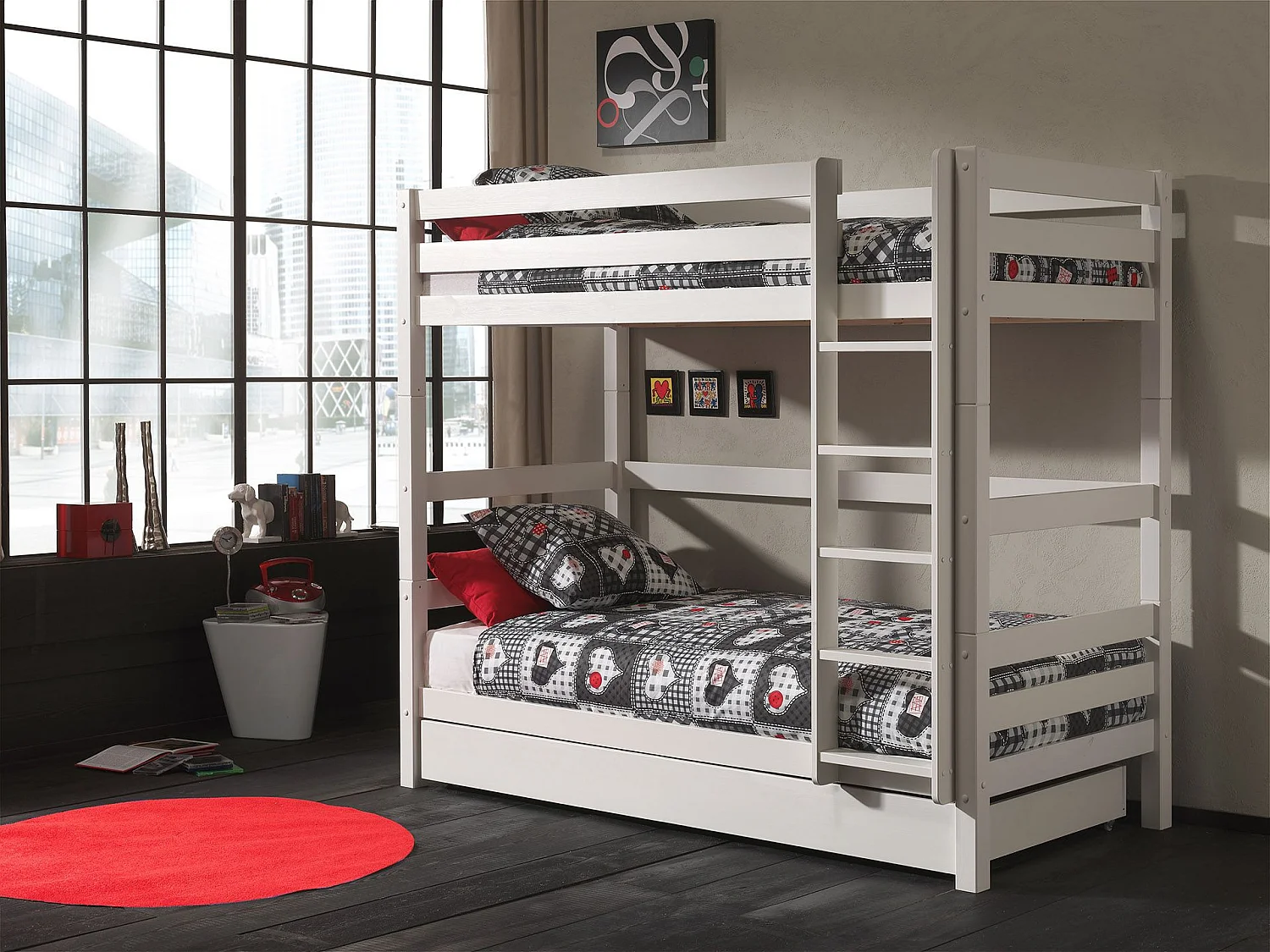 Pack - Lit Superposé Enfant & Tiroir "Pino" Blanc