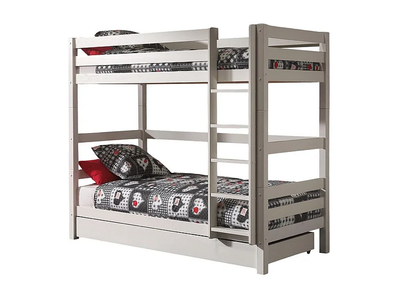 Pack - Lit Superposé Enfant & Tiroir "Pino" Blanc