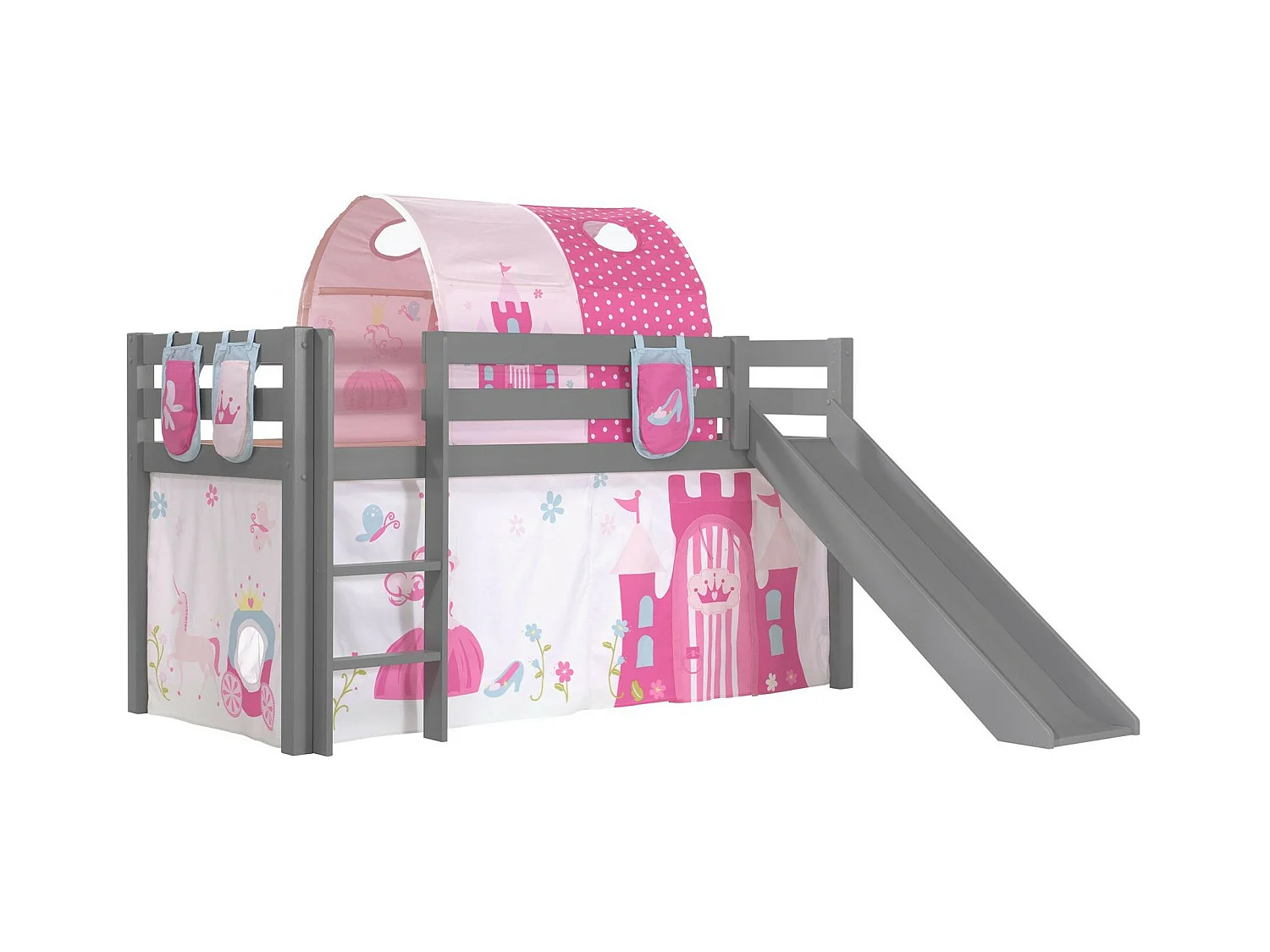 Pack - Lit Enfant, Tente, 3 Pochettes & Tunnel "Pino Princesse" Gris