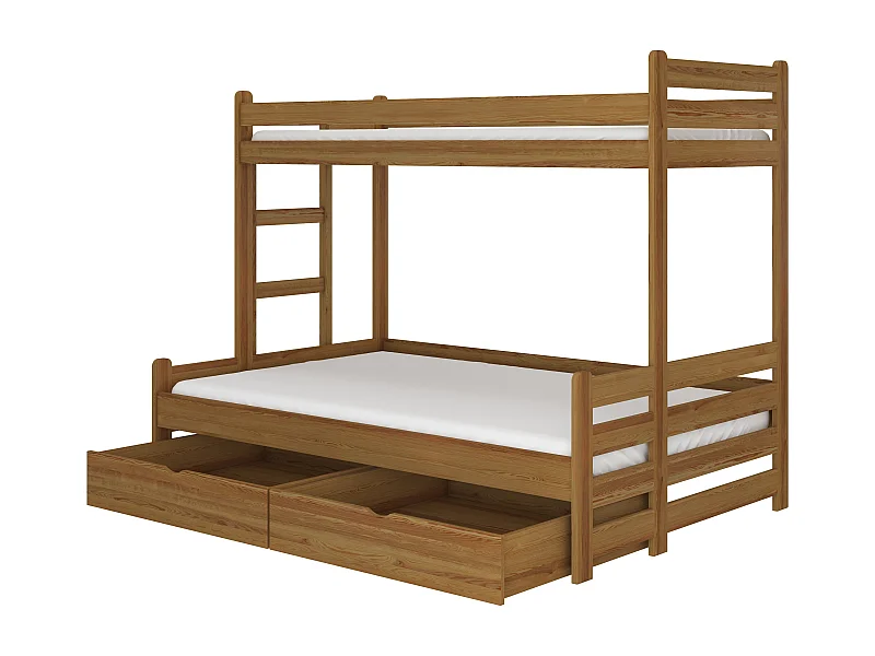 Lit superposé bois oak 2 couchages 90x200 et 120x200 avec rangement Adova