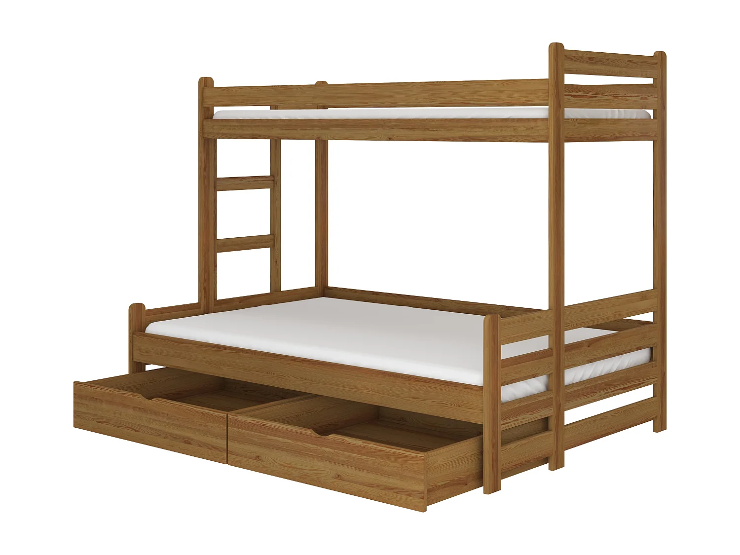 Eikenhouten stapelbed voor 2 personen 90x200 en 120x200 cm met opberger Adova