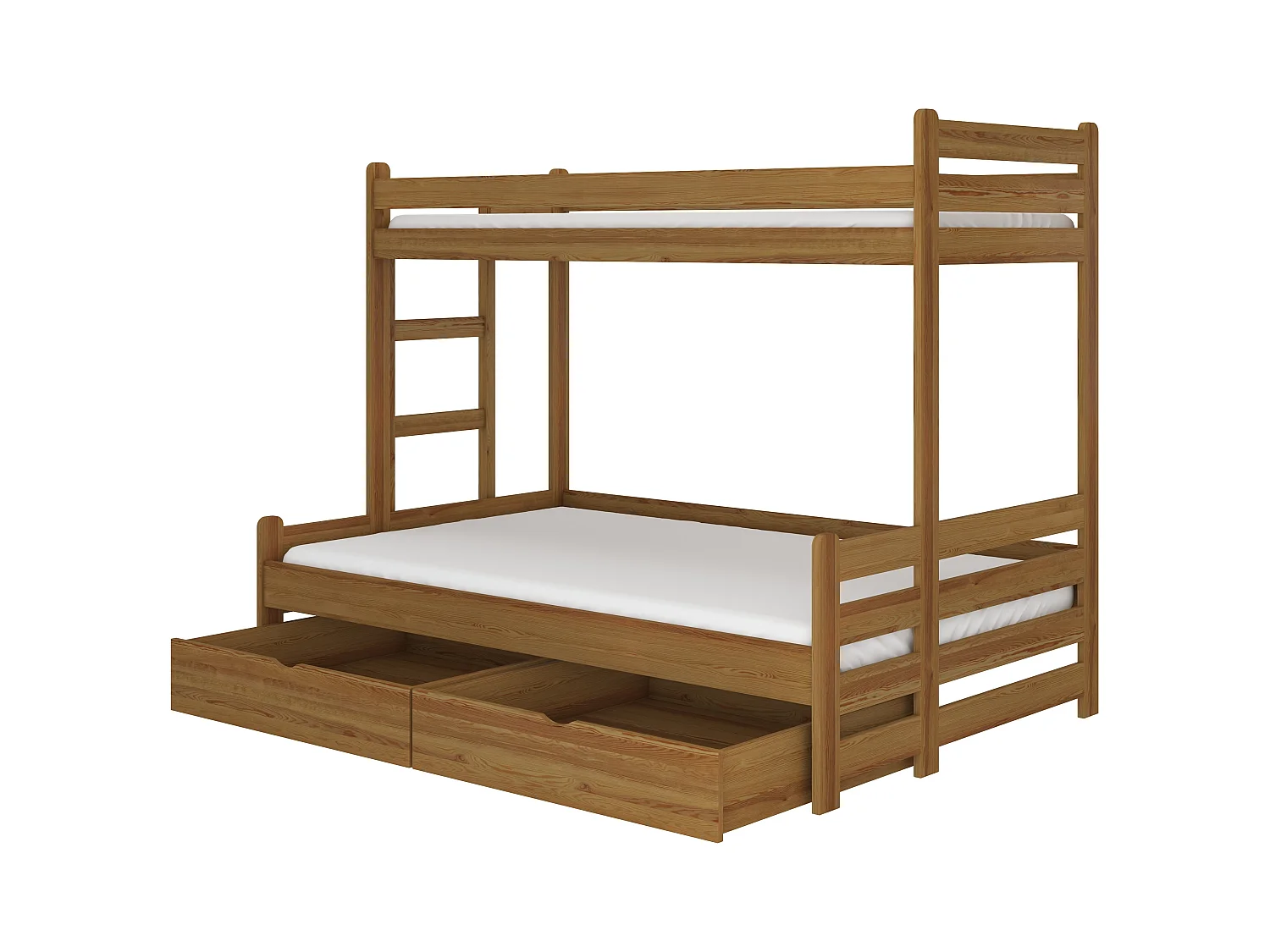 Lit superposé bois oak 2 couchages 90x200 et 120x200 avec rangement Adova