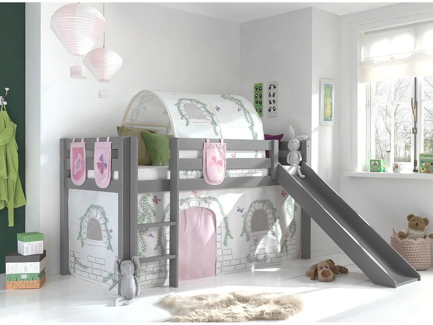 Pack - Lit Enfant, Tente, 3 Pochettes & Tunnel "Pino Birdy" Gris