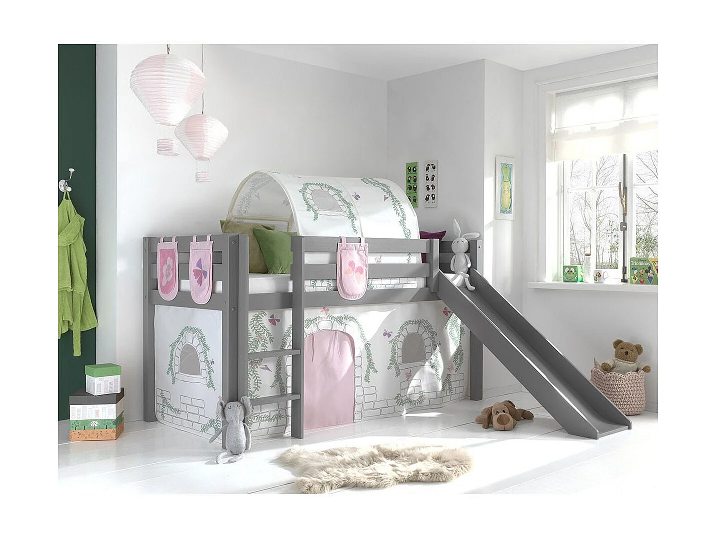 Pack - Lit Enfant, Tente, 3 Pochettes & Tunnel "Pino Birdy" Gris