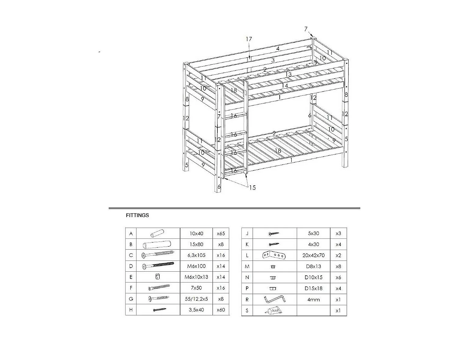 Pack - Lit Superposé Enfant & 2 Tiroirs "Pino II" Gris