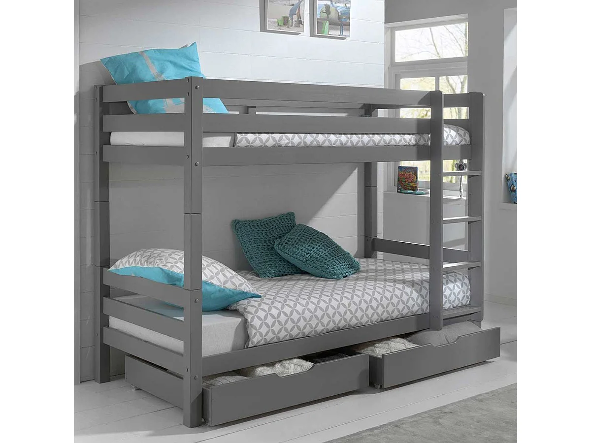 Pack - Lit Superposé Enfant & 2 Tiroirs "Pino II" Gris
