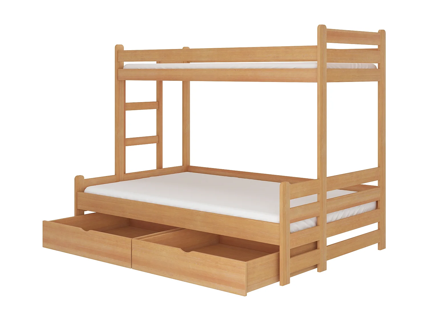 Honing grenen houten stapelbed 2 bedden 90x200 en 120x200 cm met opbergruimte Adova