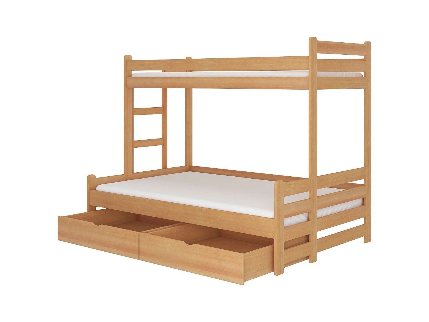Lit superposé bois pin miel 2 couchages 90x200 et 120x200 avec rangement Adova