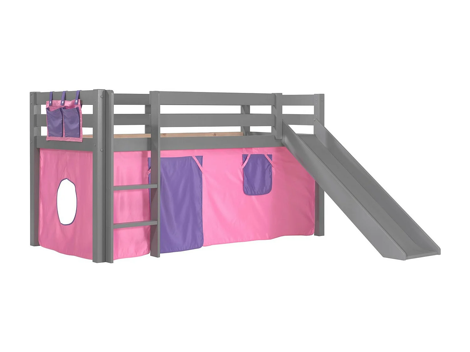 Glijbed 90x200 cm met bella tent massief grenen grijs Pino