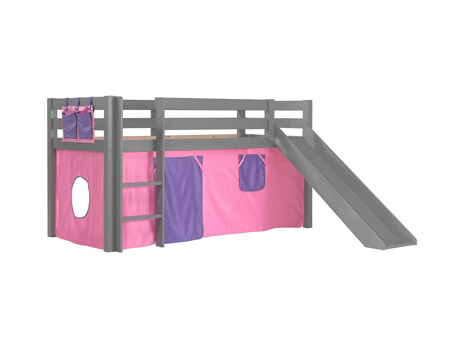 Pack - Lit Enfant Toboggan & Tente "Pino Rose" Gris