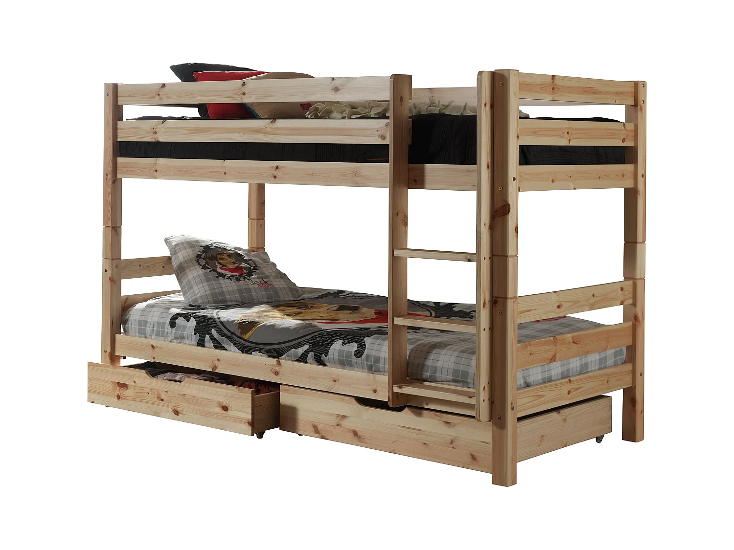 Stapelbed 90x200 cm met 2 lades massief licht grenen Pino H 140 cm