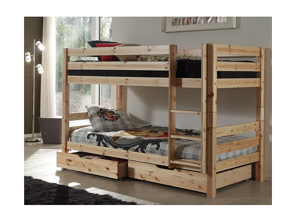 Litera 90x200 cm con 2 cajones pino macizo claro Pino Al. 140 cm