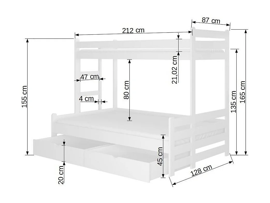 Roze stapelbed voor 2 personen 90x200 en 120x200 cm met opberger Adova