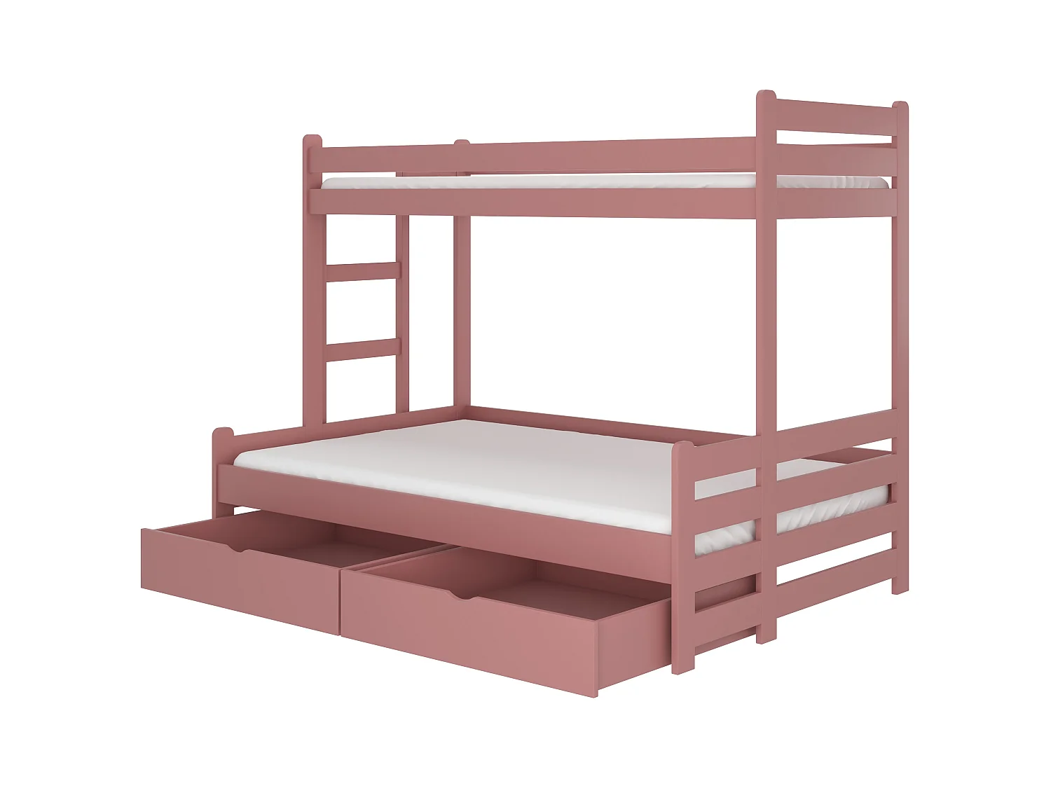Lit superposé rose 2 couchages 90x200 et 120x200 avec rangement Adova