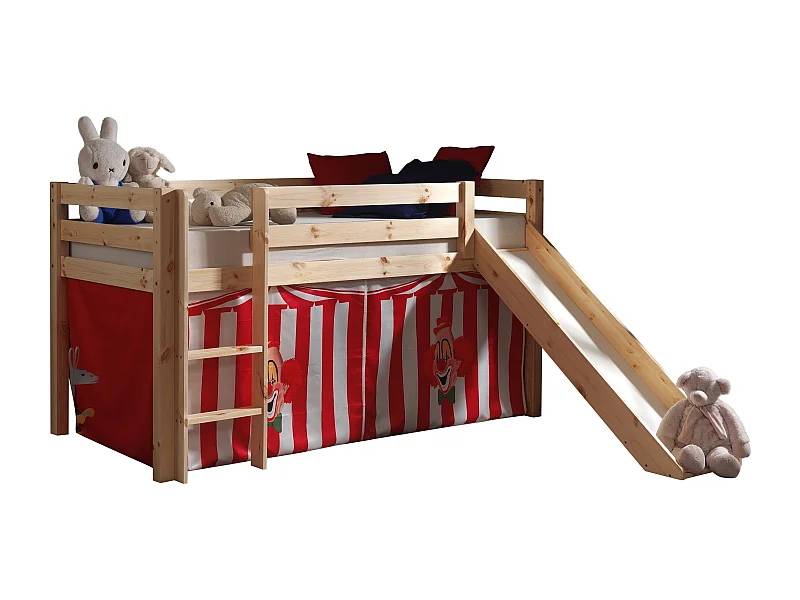 Lit Enfant Avec Toboggan "Pino Cirque" 90x200cm Naturel