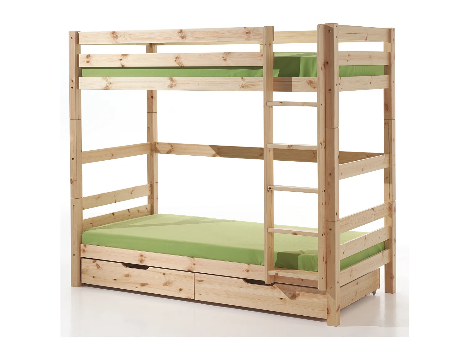 Lit Superposé Haut & 2 Tiroirs de Lit Enfant "Pino" 90x200cm Naturel