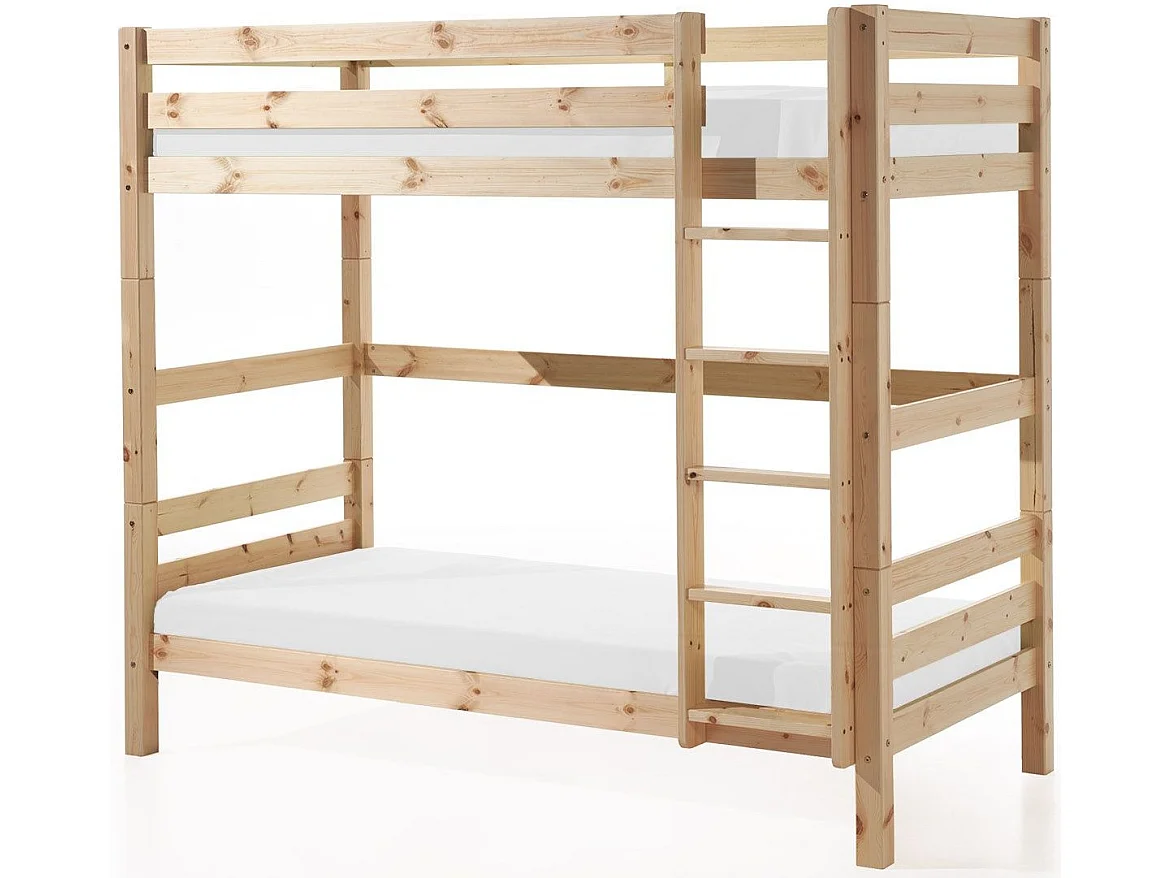 Lit Superposé Haut & 2 Tiroirs de Lit Enfant "Pino" 90x200cm Naturel