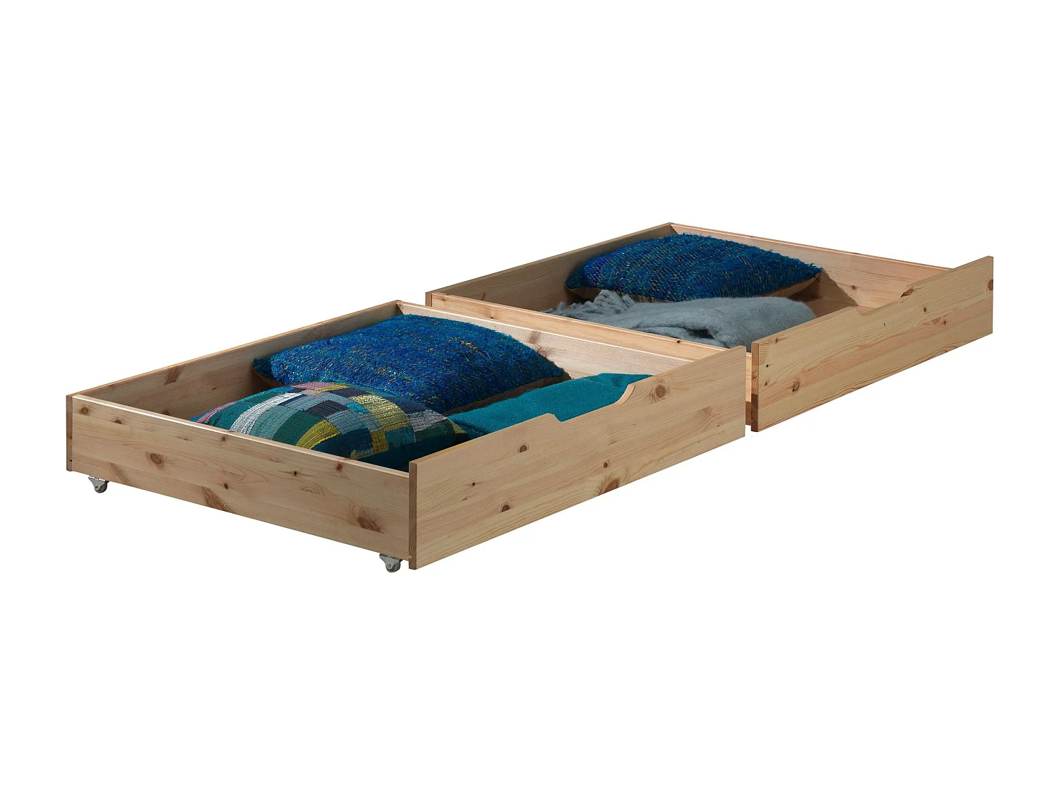 Lit Superposé Haut & 2 Tiroirs de Lit Enfant "Pino" 90x200cm Naturel