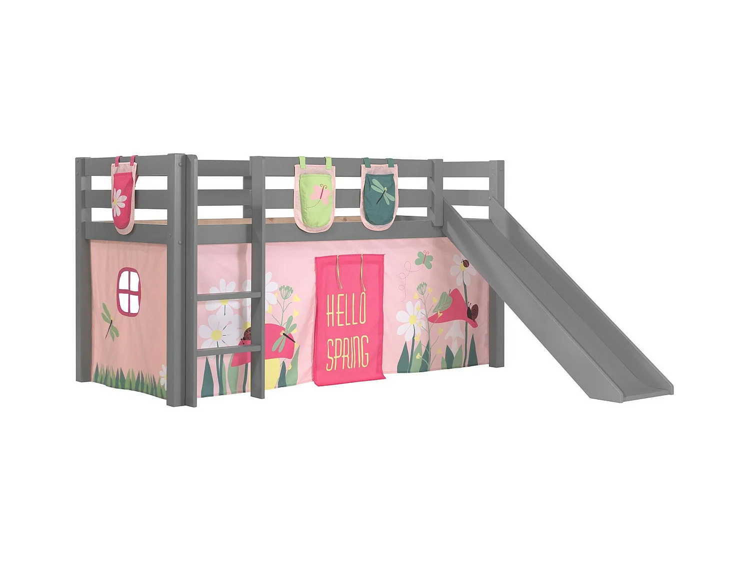 Pack - Lit Enfant Toboggan, Tente & 3 Pochettes "Pino Spring" Gris