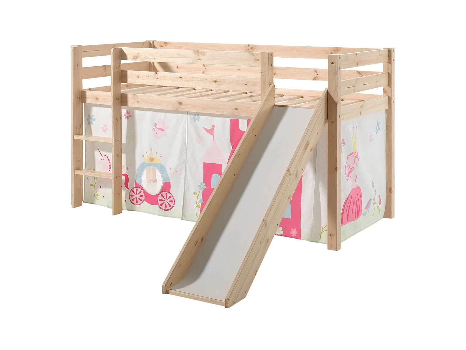 Lit Enfant Avec Toboggan "Pino Princesse" 90x200cm Naturel