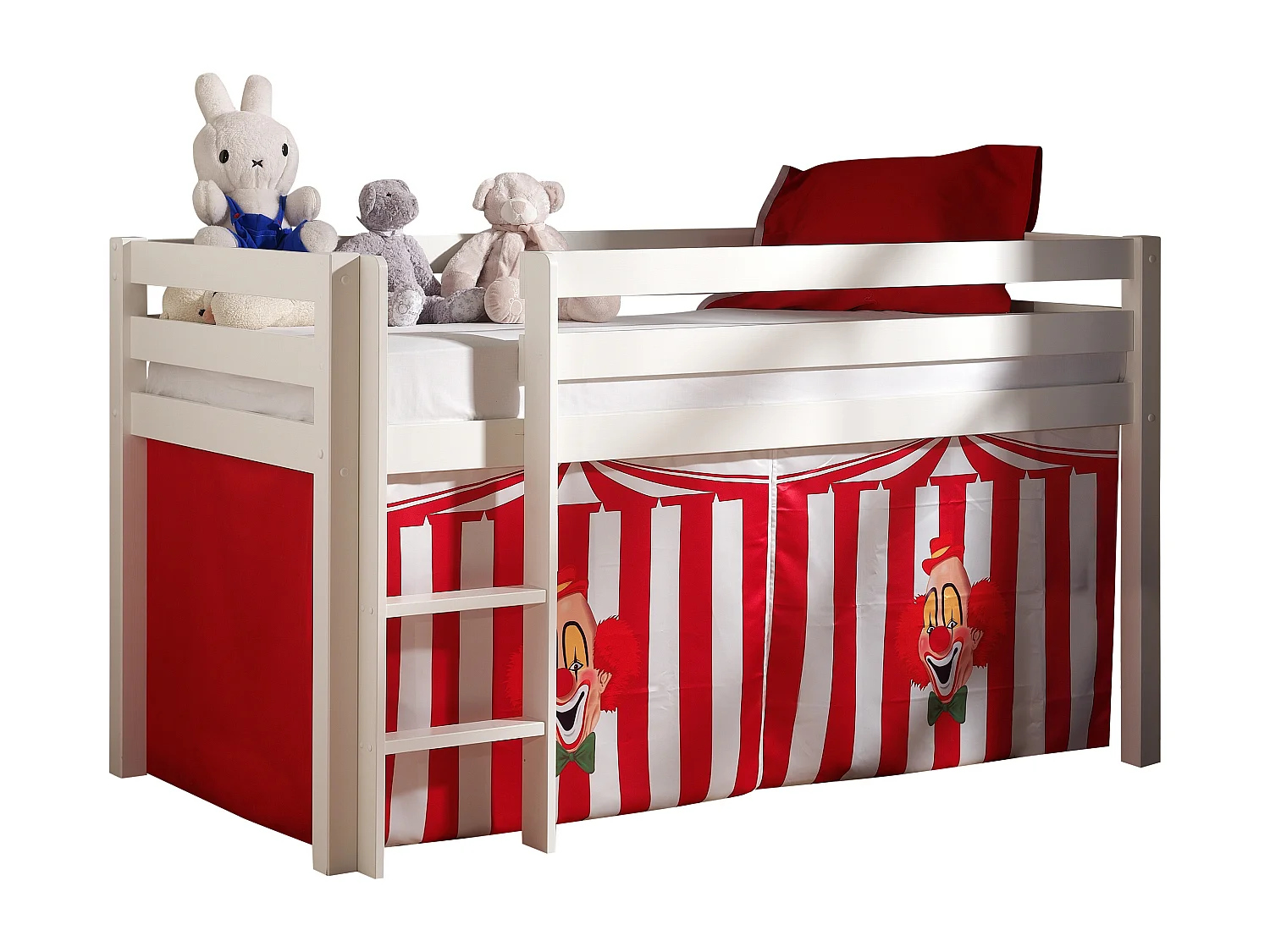 Cama altillo 90x200 cm con tienda payaso de pino macizo blanco Pino