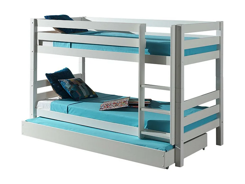 Lit Enfant Superposé & Tiroir de Lit "Pino" 90x200cm Blanc