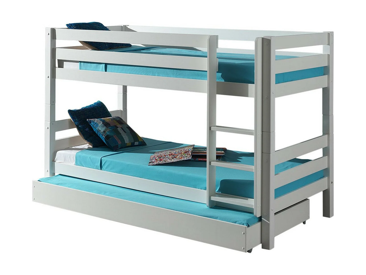 Litera extraíble 90x200 cm con cajón pino macizo blanco Pino Al. 140 cm