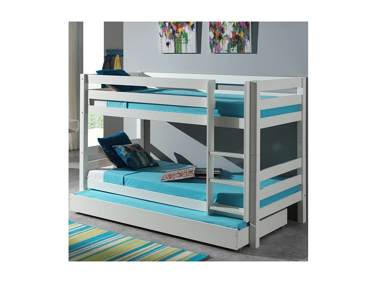 Lit Enfant Superposé & Tiroir de Lit "Pino" 90x200cm Blanc