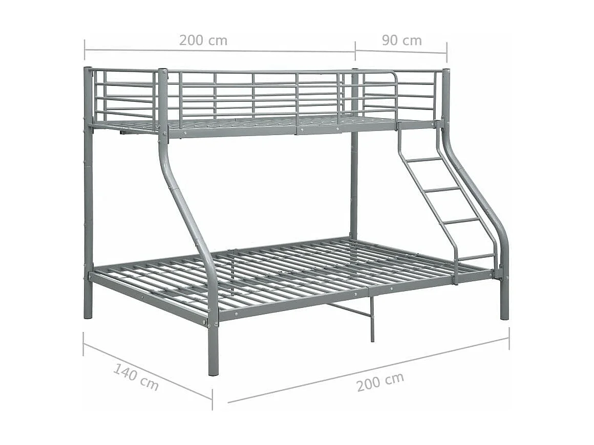 Stapelbedframe metaal grijs 140x200 cm/90x200 cm