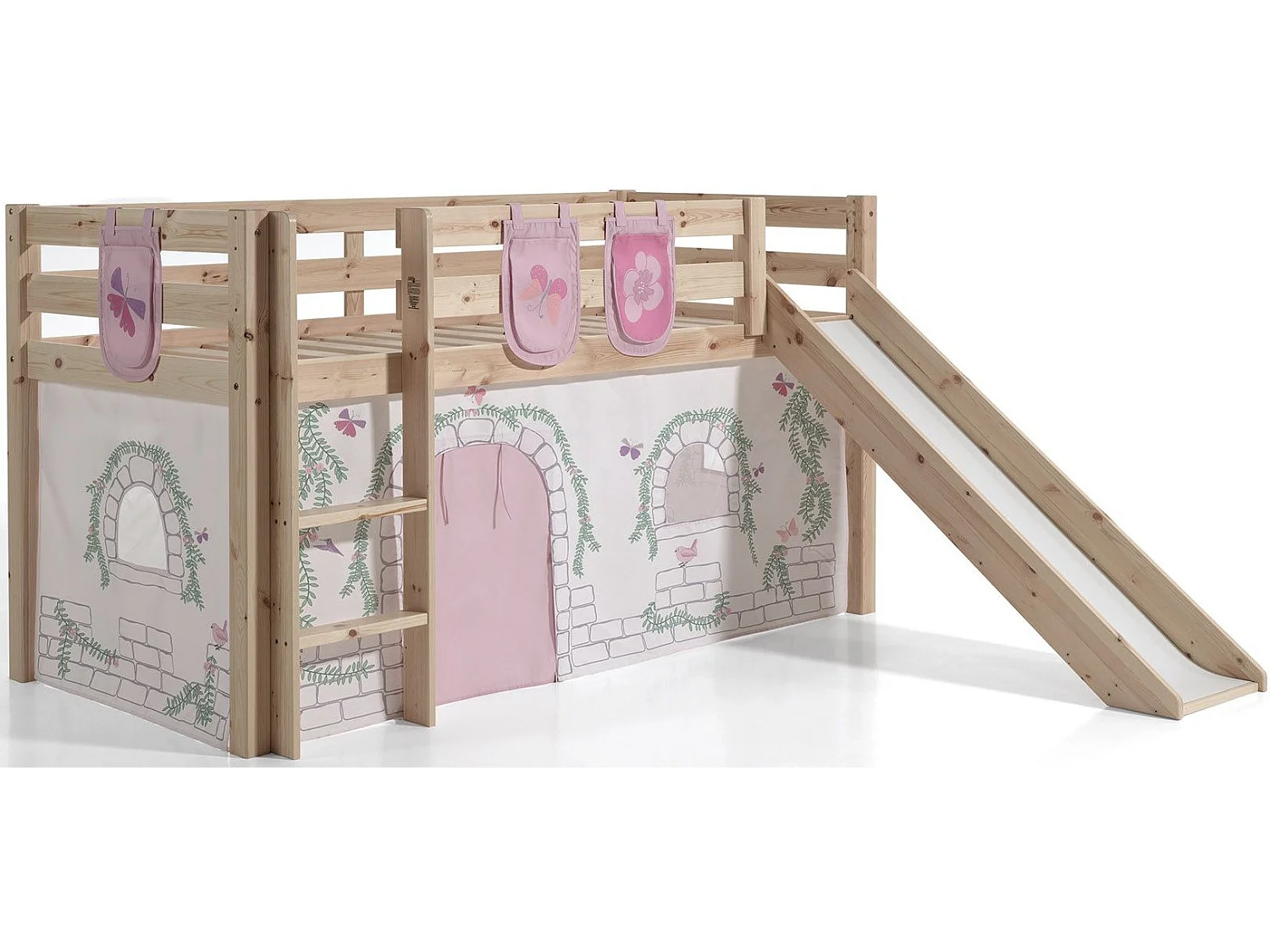 Pack - Lit Enfant Toboggan, Tente & 3 Pochettes "Pino Birdy" Naturel